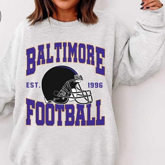 Baltimore Football Style Crewneck Sweatshirt 17 - Picture 1 of 6